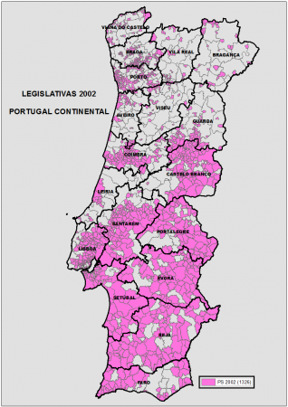 Freguesias onde o PS foi o partido mais votado em 2002.
